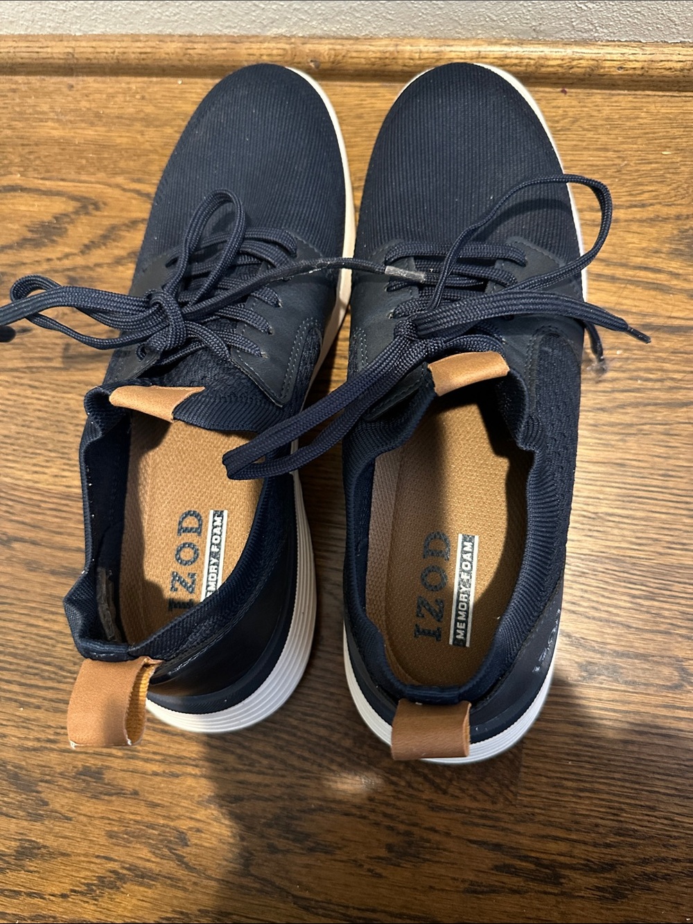 Izod Navy and Tan Knit Lace-Up Men’s Sneakers